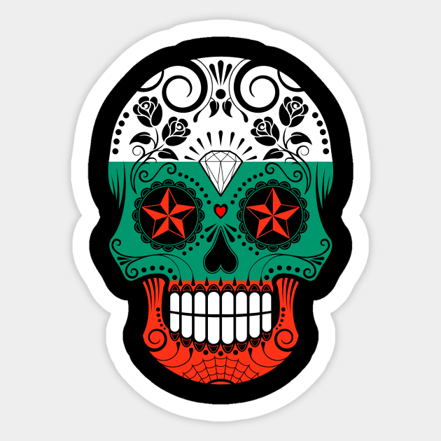 Bulgarian Flag Sugar Skull with Roses Sticker by jeffbartels